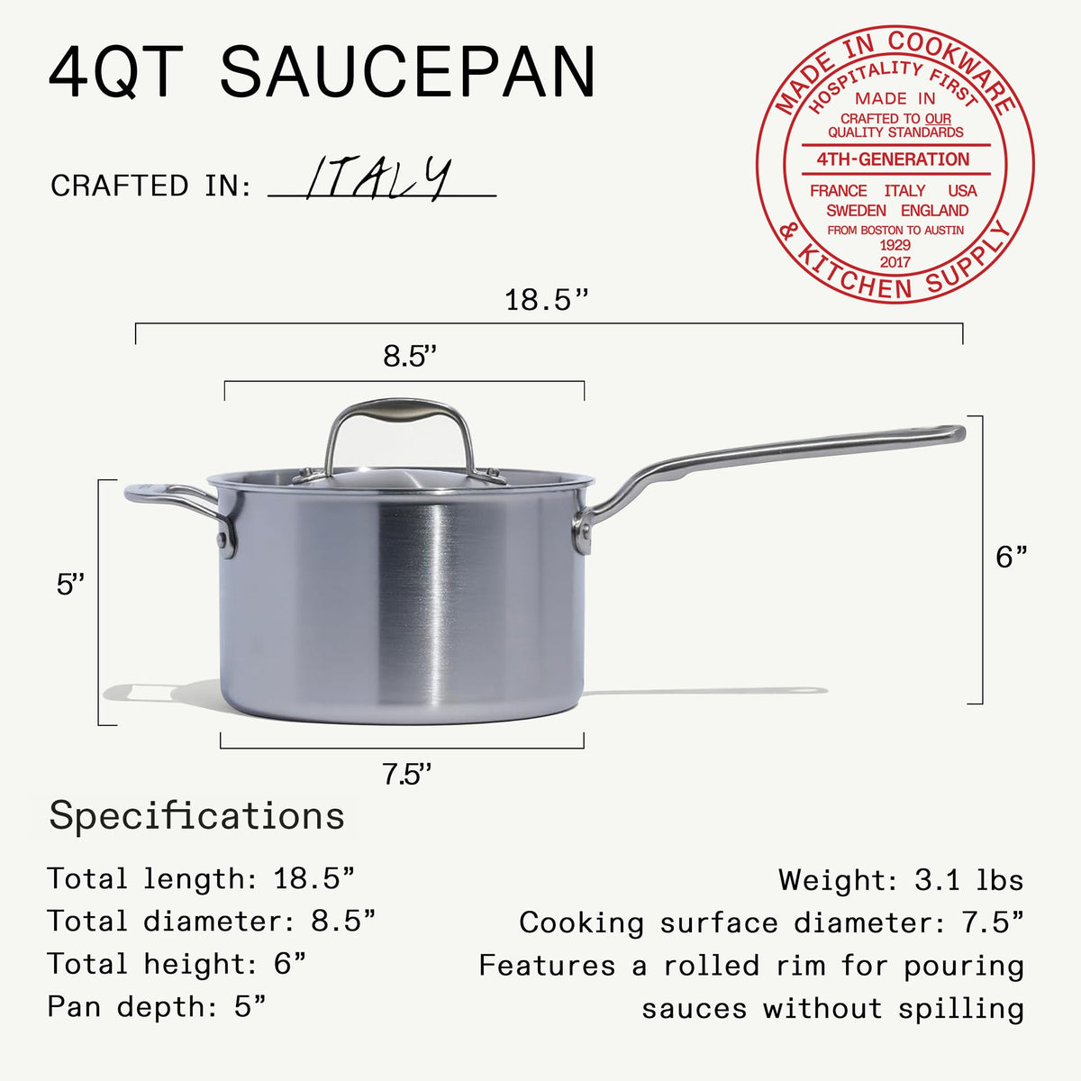 Made In stay-cool handle remains comfortable during cooking.