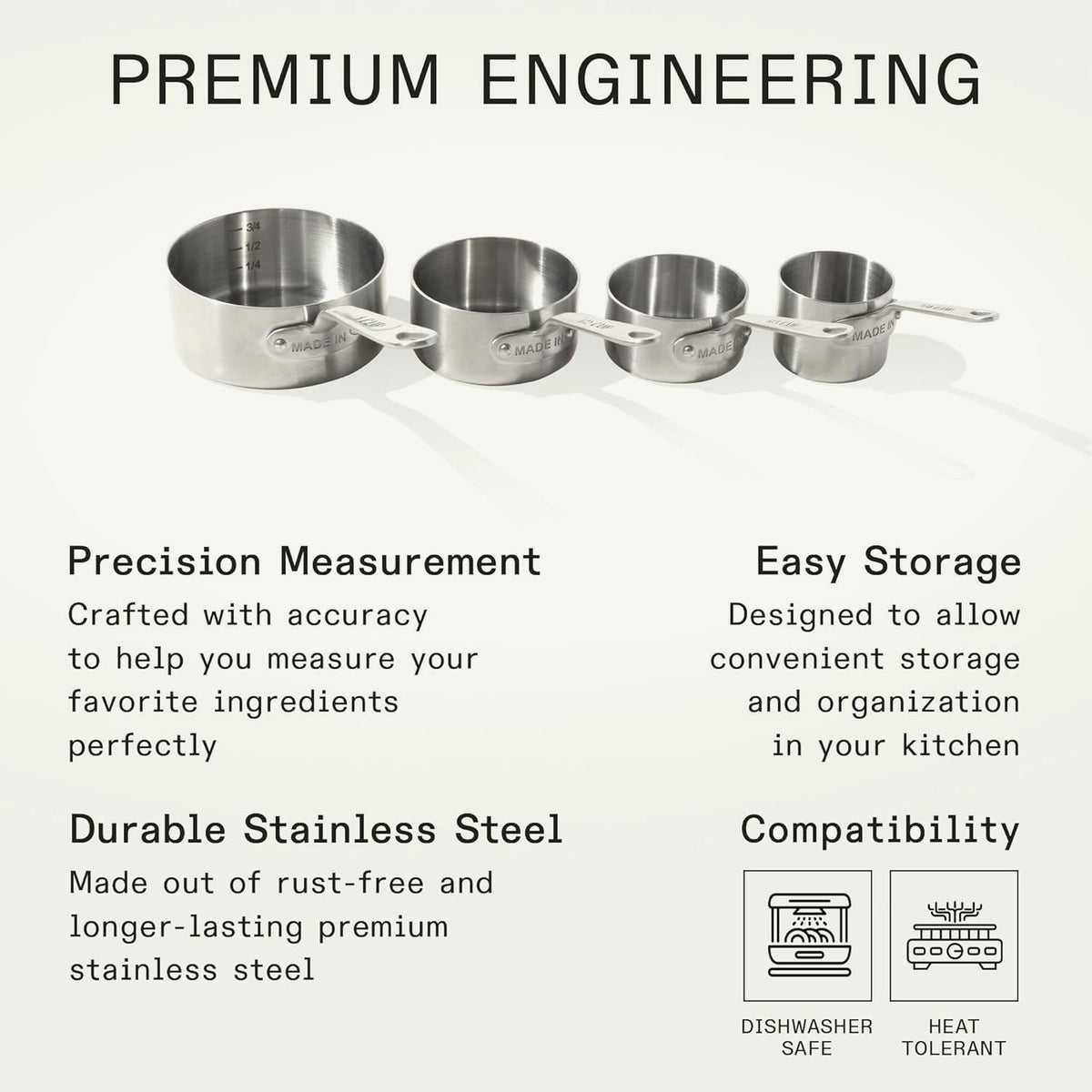 Made In measuring cup set one-third cup, angle one, ideal for precise spice and dry ingredient measures.