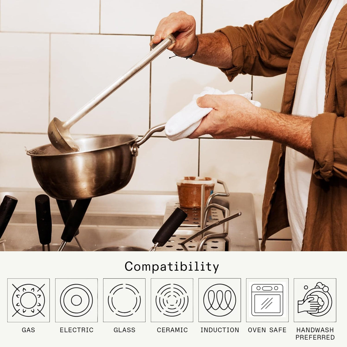 Made In saucier induction-ready bottom compatible with all cooktops