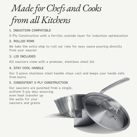 Made In saucier stay-cool handle for safe stirring