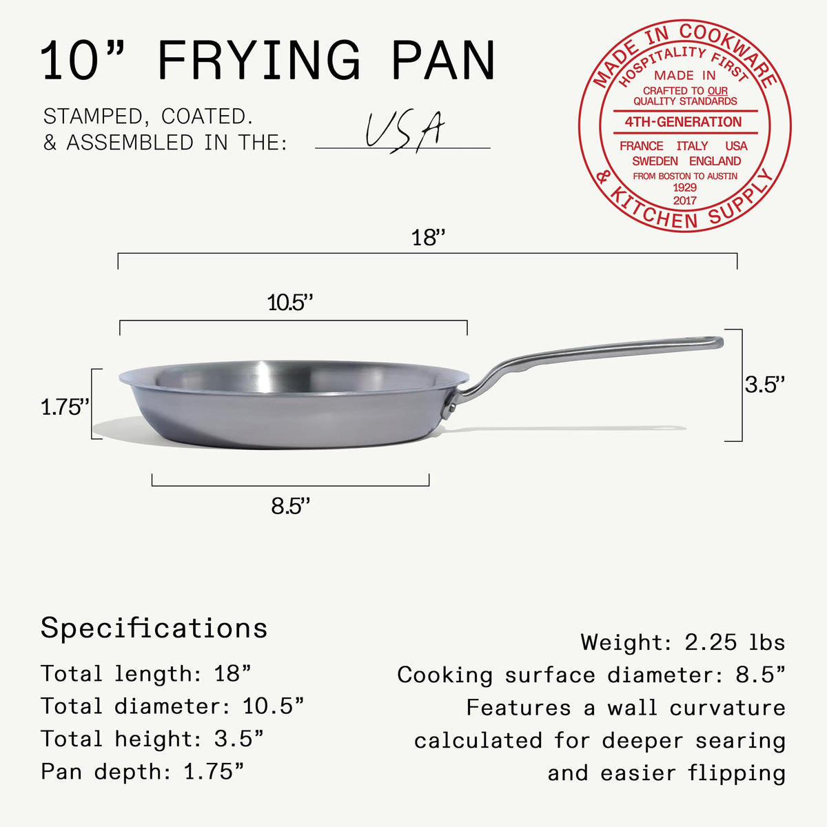 Stay-cool handle on Made In frying pan for comfortable cooking