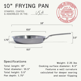 Stay-cool handle on Made In frying pan for comfortable cooking