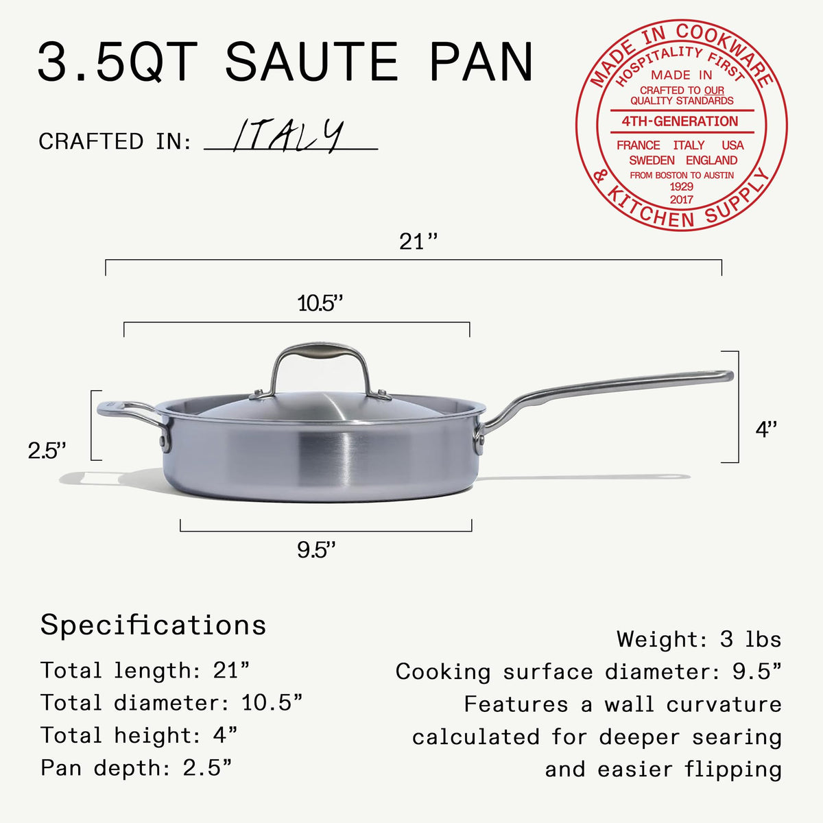 Made In stay cool handle ensures safe, comfortable cooking