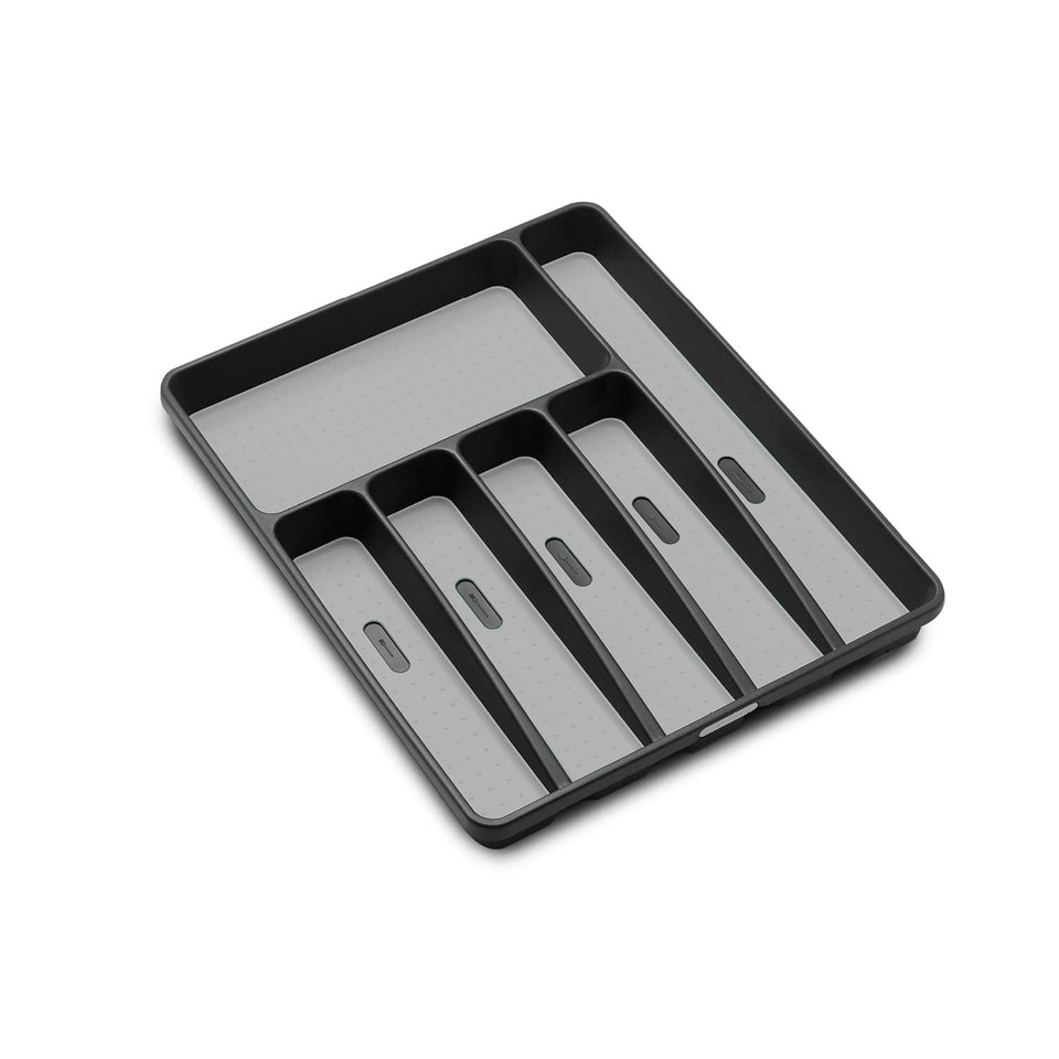 Madesmart Classic Silverware Tray front view in granite finish with six compartments