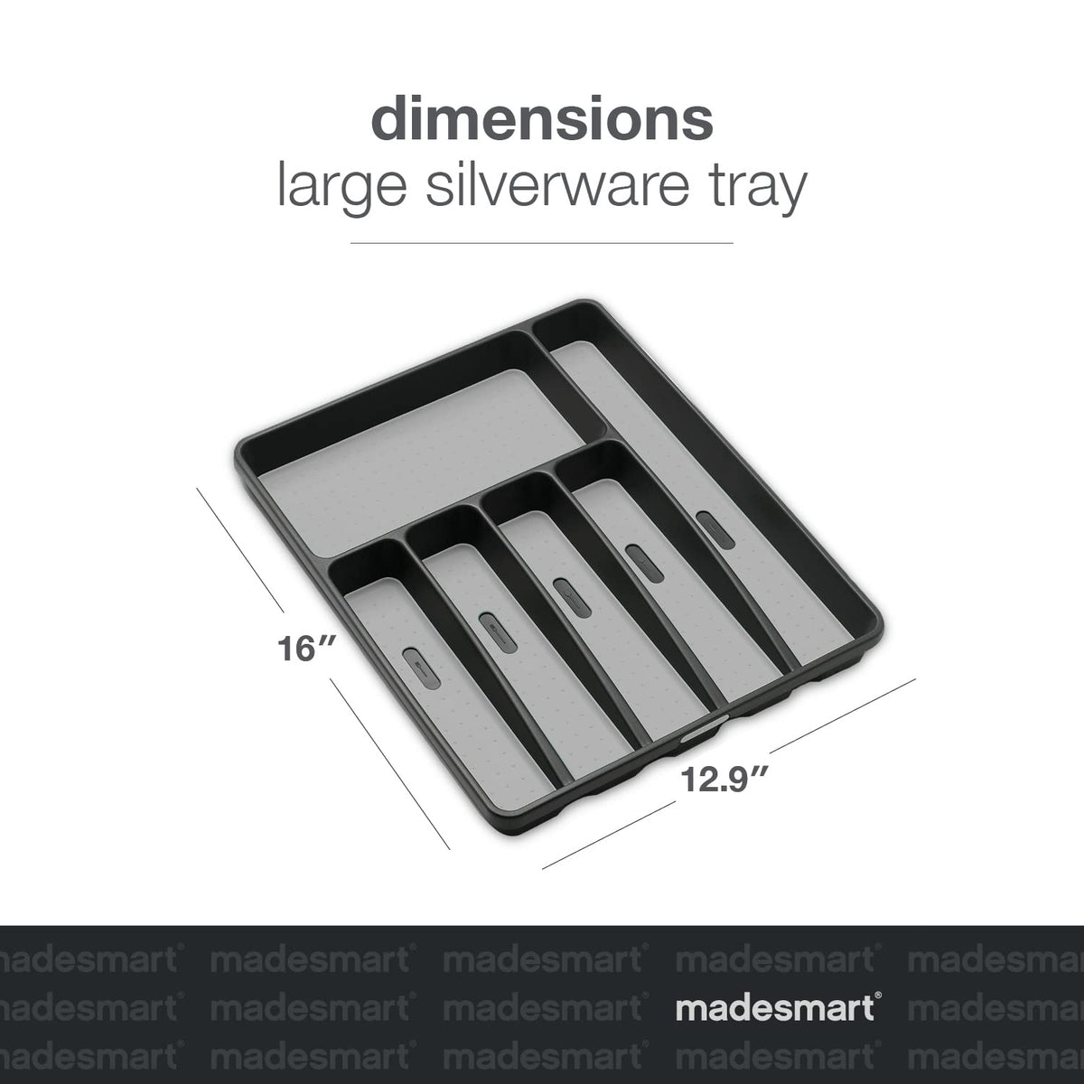 Madesmart Classic Silverware Tray showing non-slip feet stabilizing the drawer