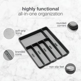 Madesmart Classic Silverware Tray six-compartments with branded icons for quick sorting