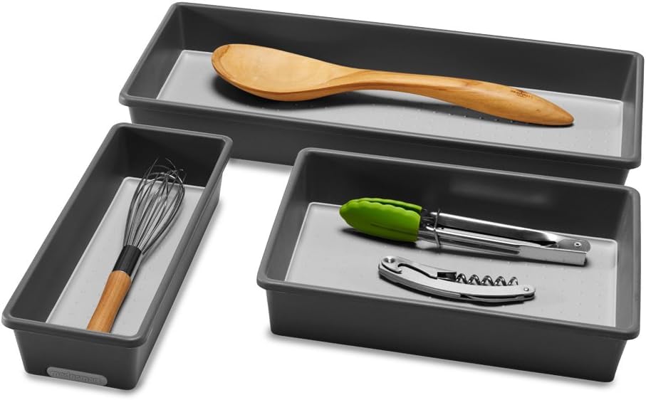 Madesmart drawer-bin nonslip-feet prevent shifting on surfaces.