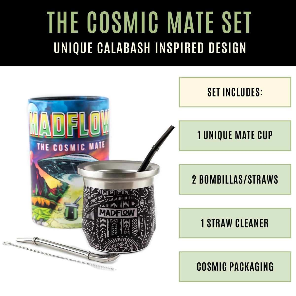 MADFLOW two bombillas set provides ready-to-use mate tools for quick rituals.