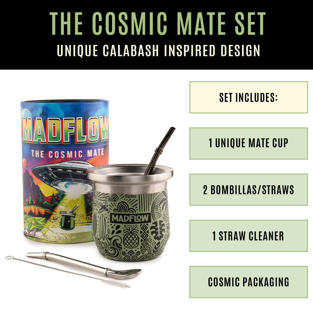 MADFLOW Yerba Mate Cup with double-wall insulation to keep mate hot and exterior cool.