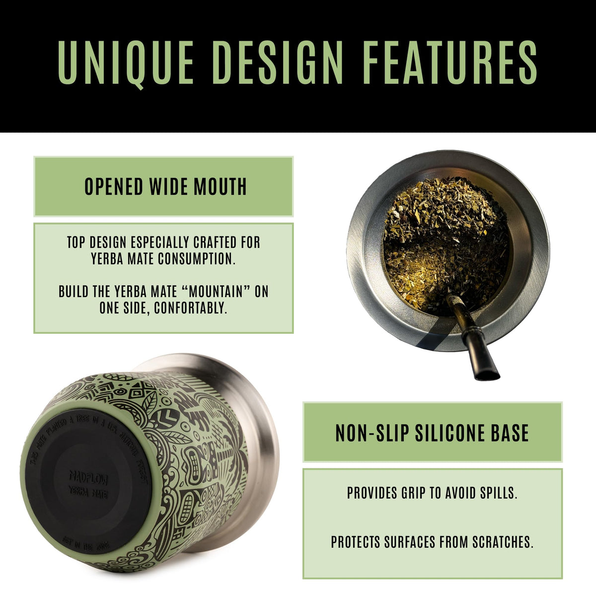 MADFLOW Yerba Mate Cup includes two bombillas for convenient mate sessions.