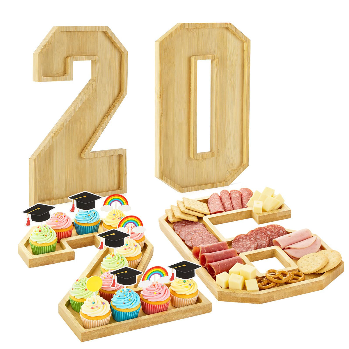 MADHOLLY bamboo 2026 graduation numbers board front view for elegant dessert display