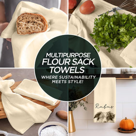 Madras Collections ivory flour sack towel set of 10 ready for kitchen tasks.