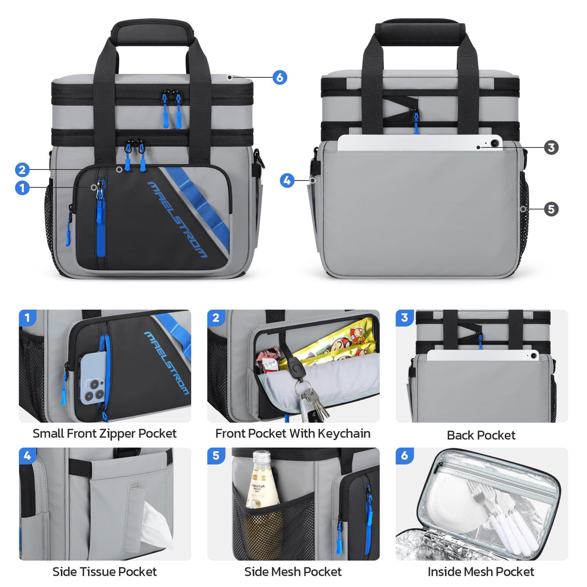 Maelstrom lunch bag top handle for easy grab-and-go transport.