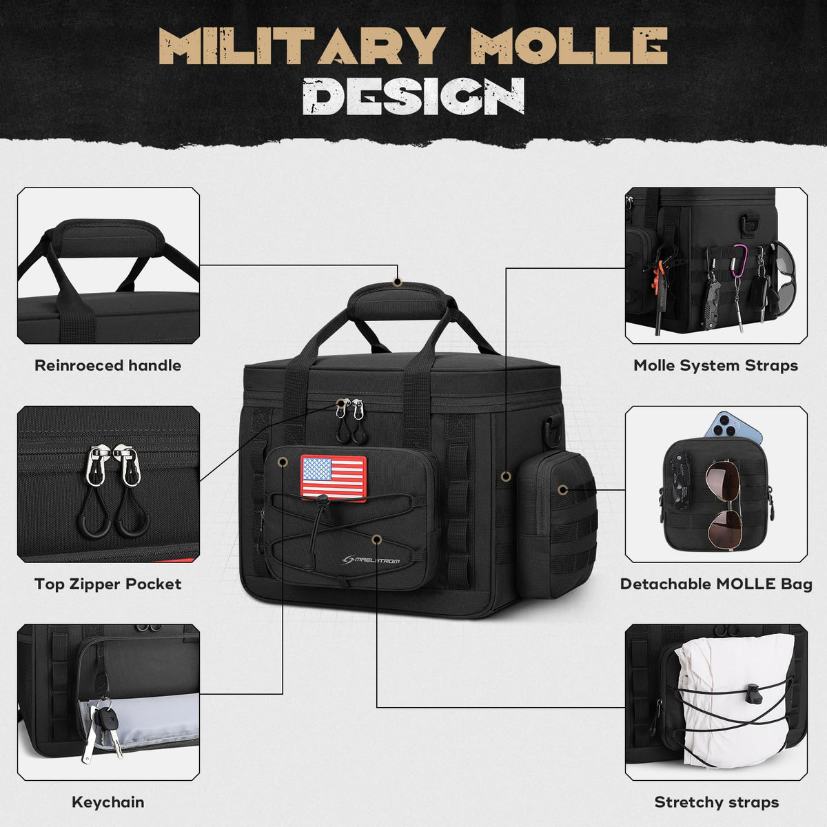 Maelstrom lunch box with detachable MOLLE bag for modular storage