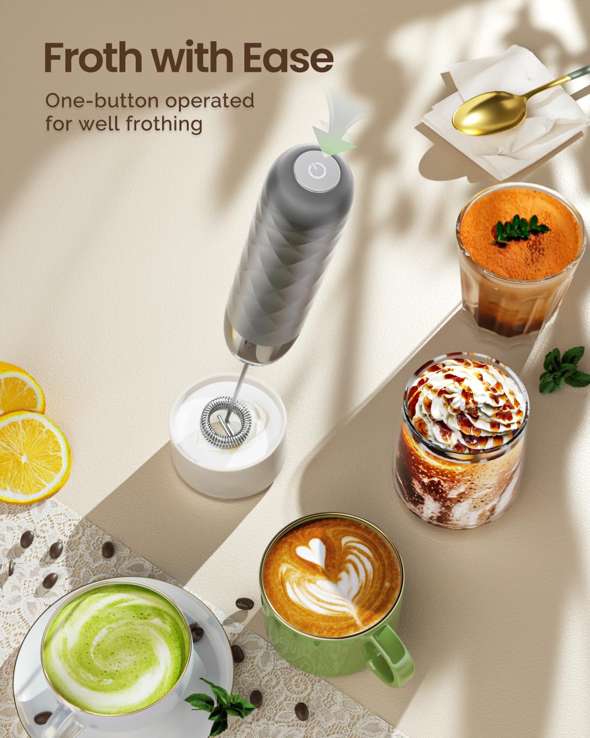 Maestri House compact frother fits small kitchens and travel bags.