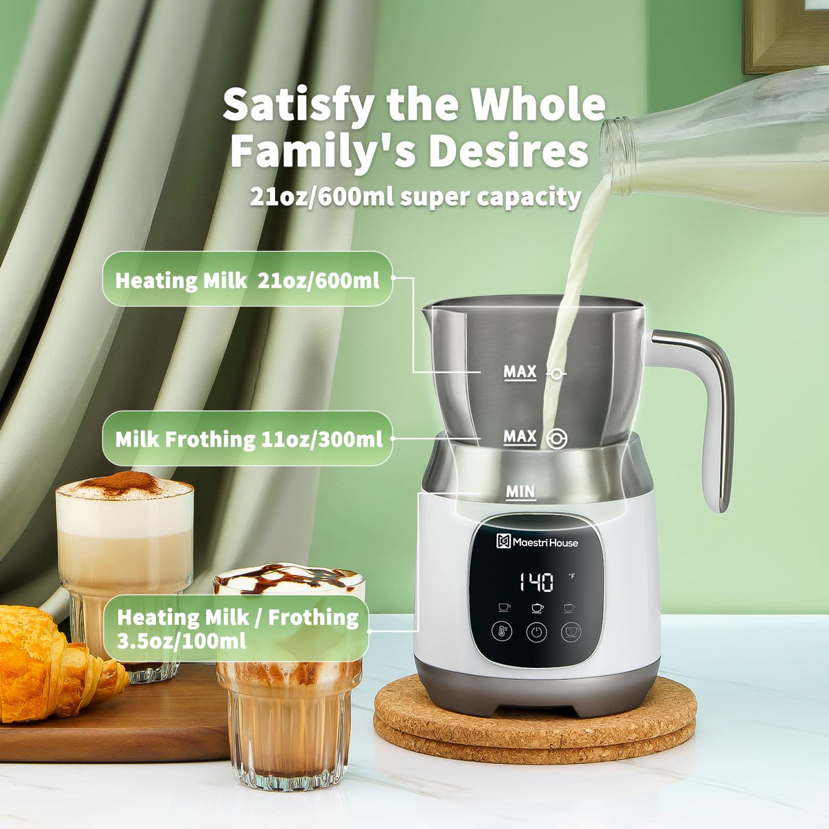 Maestri House DualFro 600 dishwasher-safe jug for easy cleanup.