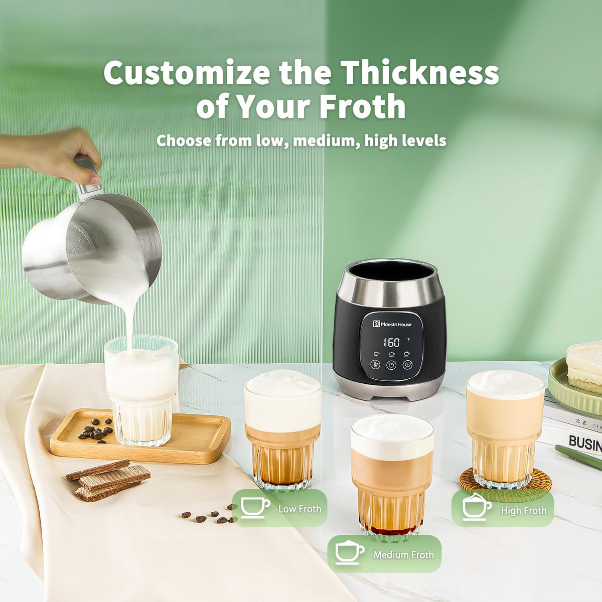 Maestri House DualFro 600 control panel with presets for hot and cold froth