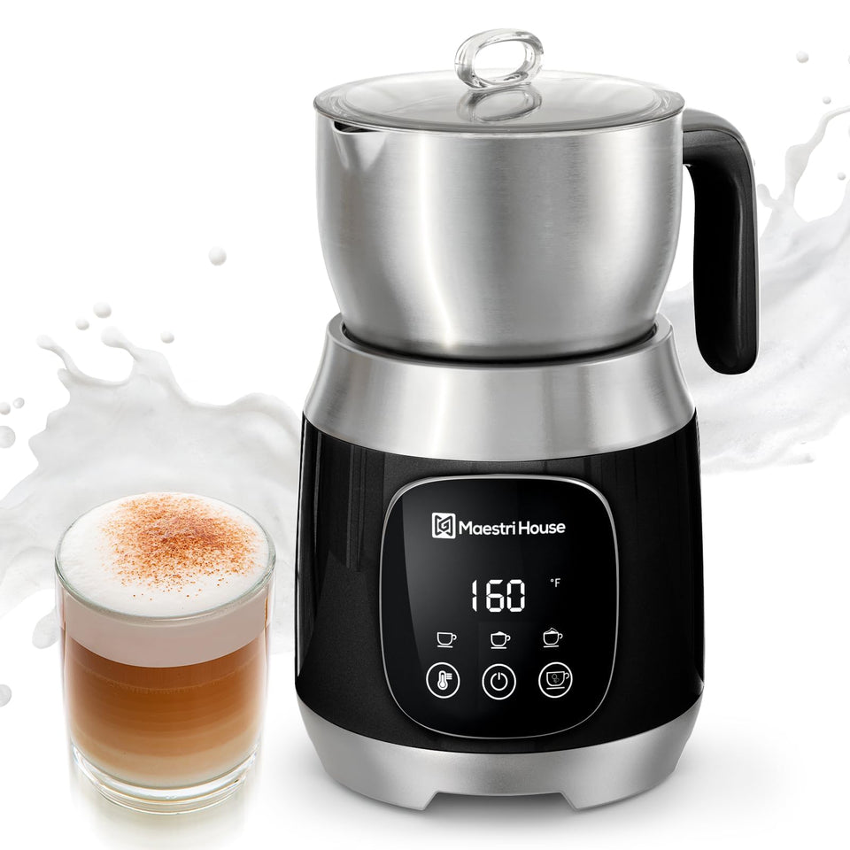 Maestri House DualFro 600 milk frother front view for a stylish home barista setup