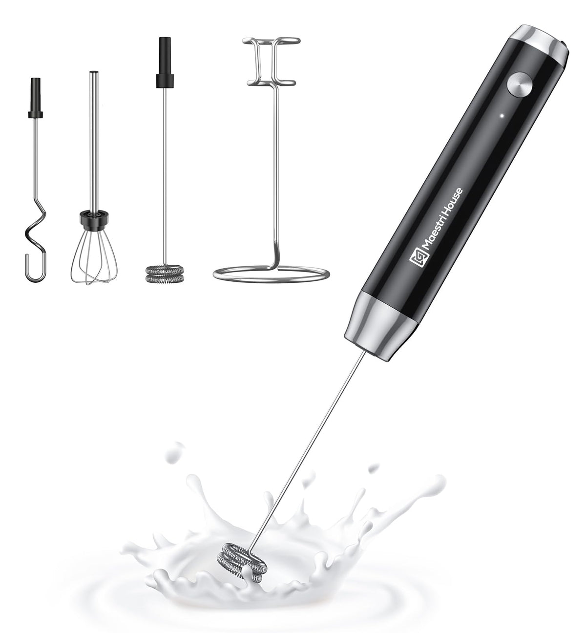 Maestri House LunaFro AS USB-C rechargeable frother for quick milk froth on the go.