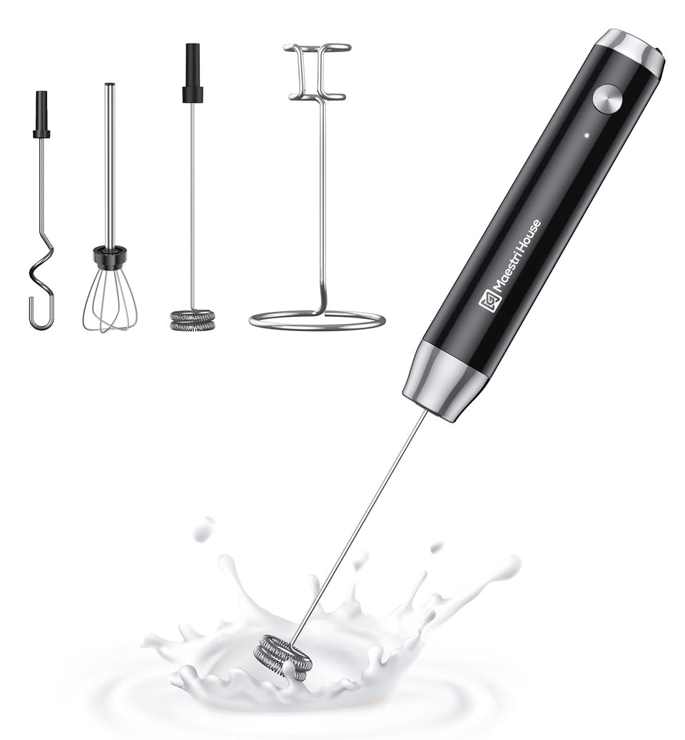 Maestri House LunaFro AS USB-C rechargeable frother for quick milk froth on the go.