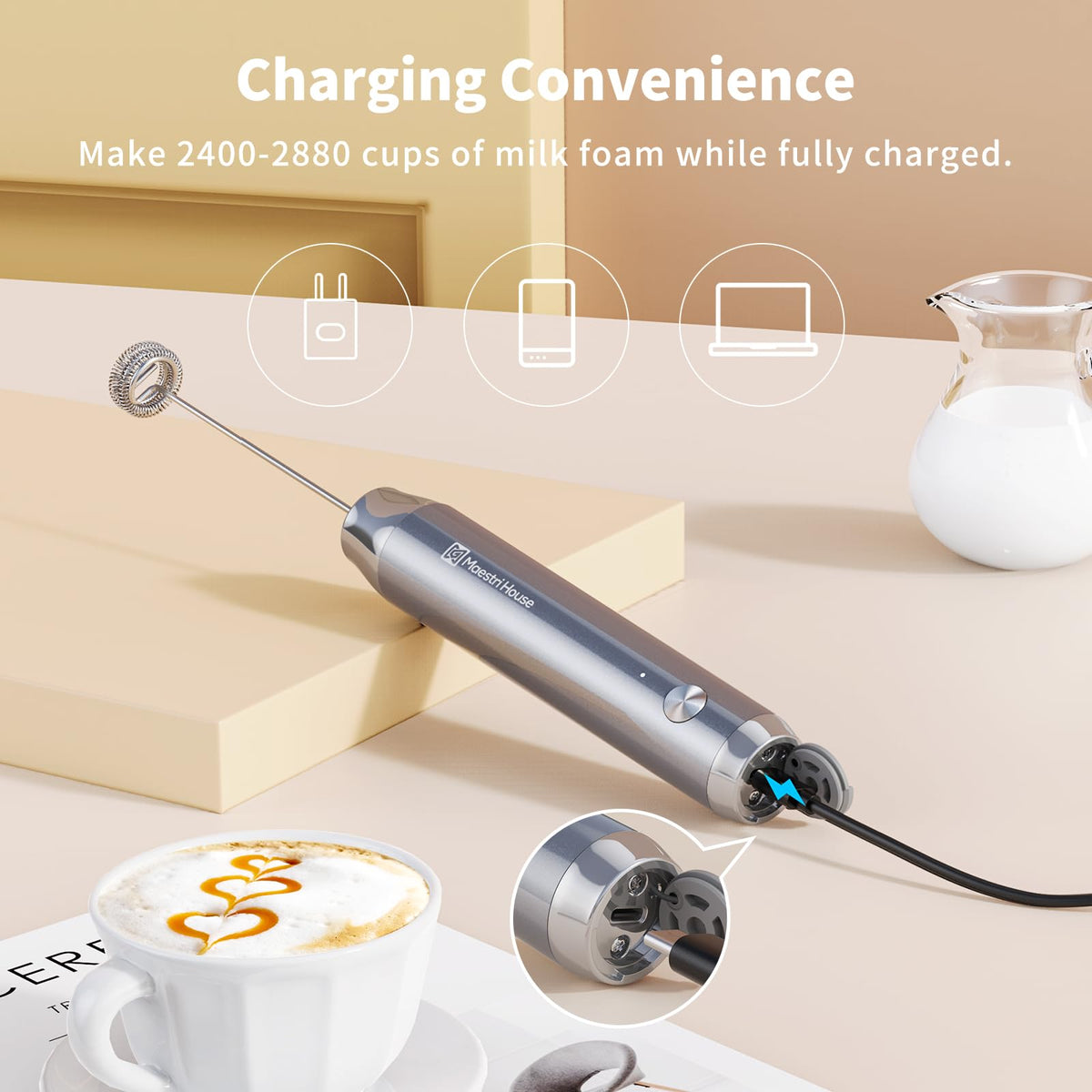 Maestri House LunaFro compact portable design for foaming on the go