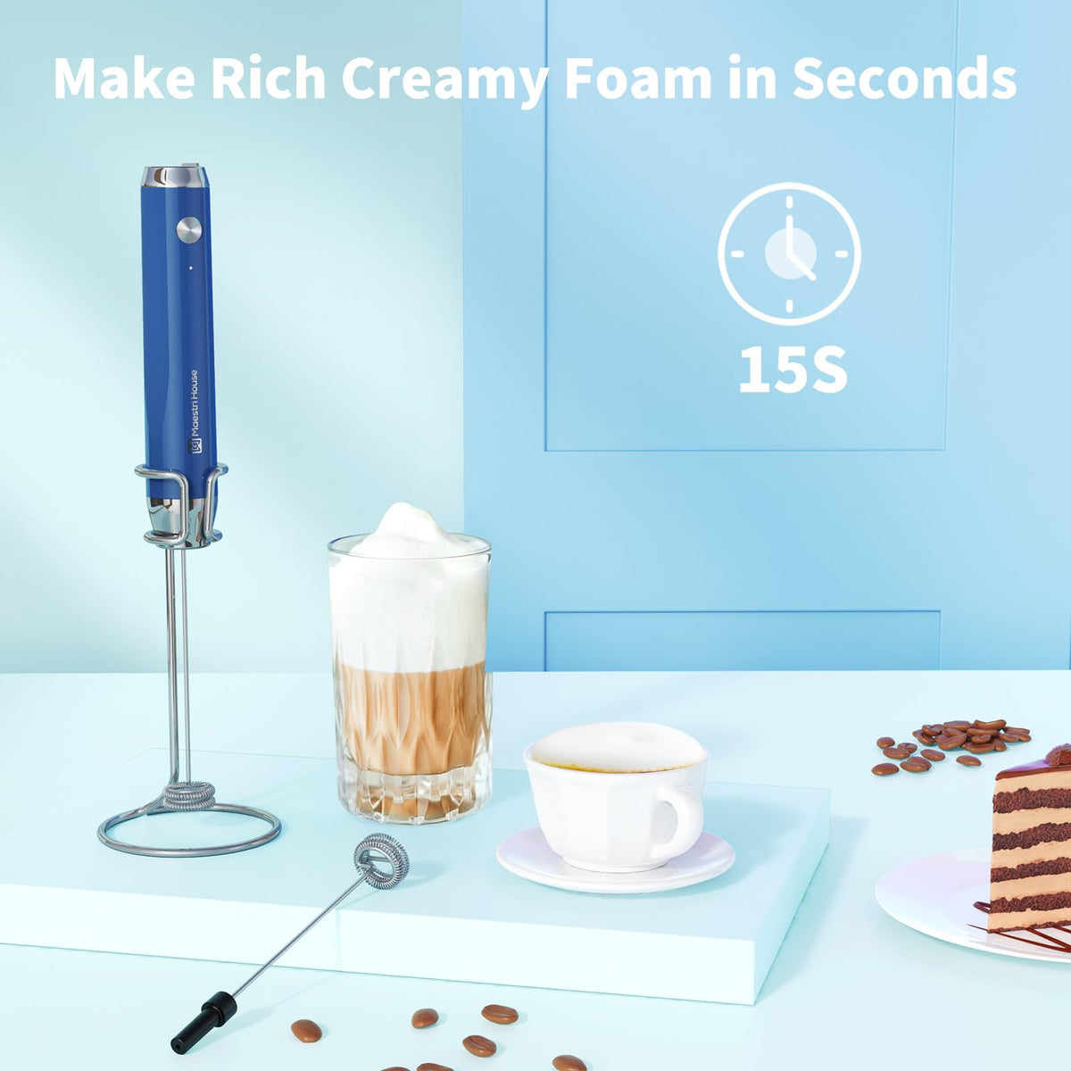 Maestri House LunaFro foamer whisk demonstrates fast, creamy foam creation