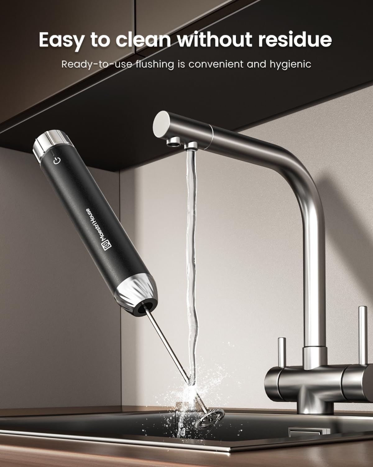 Maestri House LunaFro Max easy cleaning with detachable whisk and stand.