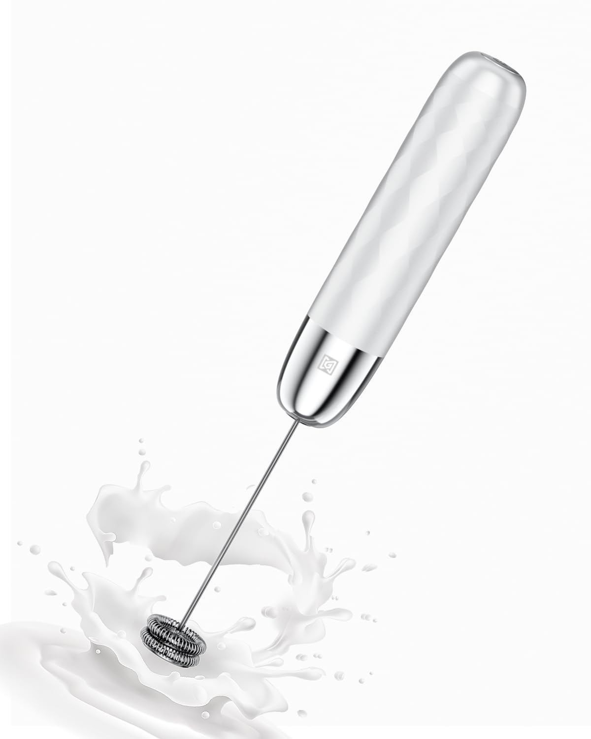 Maestri House LunaFro Mini frother on the counter creating silky latte foam
