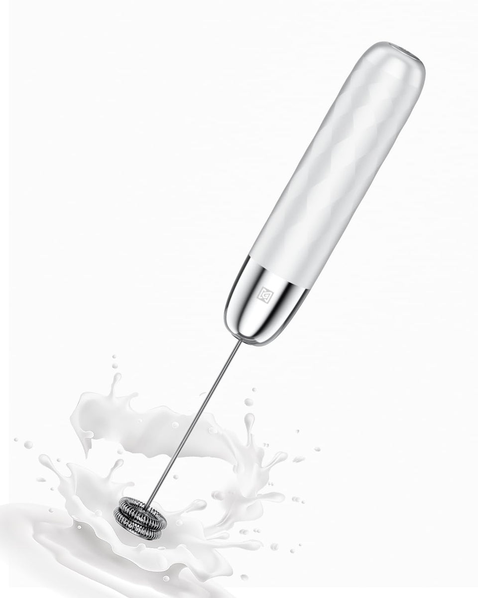 Maestri House LunaFro Mini frother on the counter creating silky latte foam
