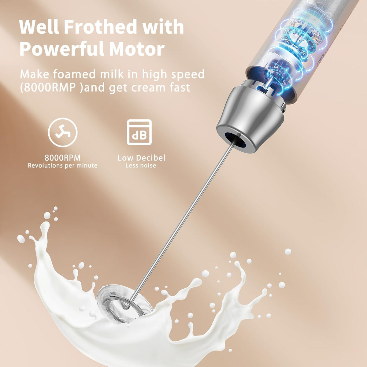 Maestri House LunaFro stainless steel whisk ensures durable, smooth foam.