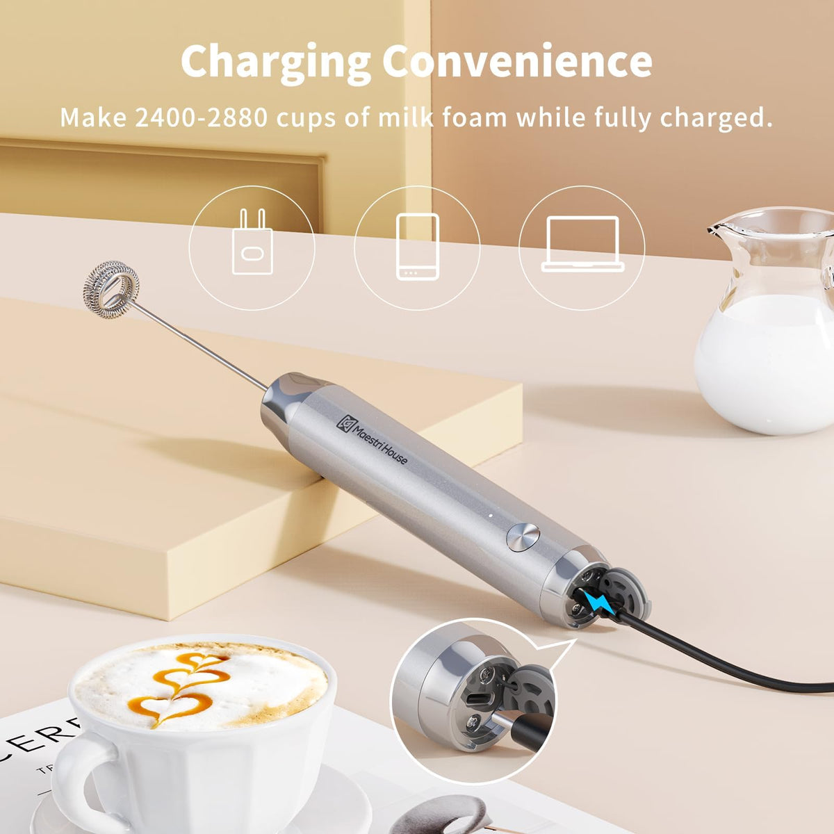 Maestri House LunaFro turbo engine foamer creates quick, creamy froth.