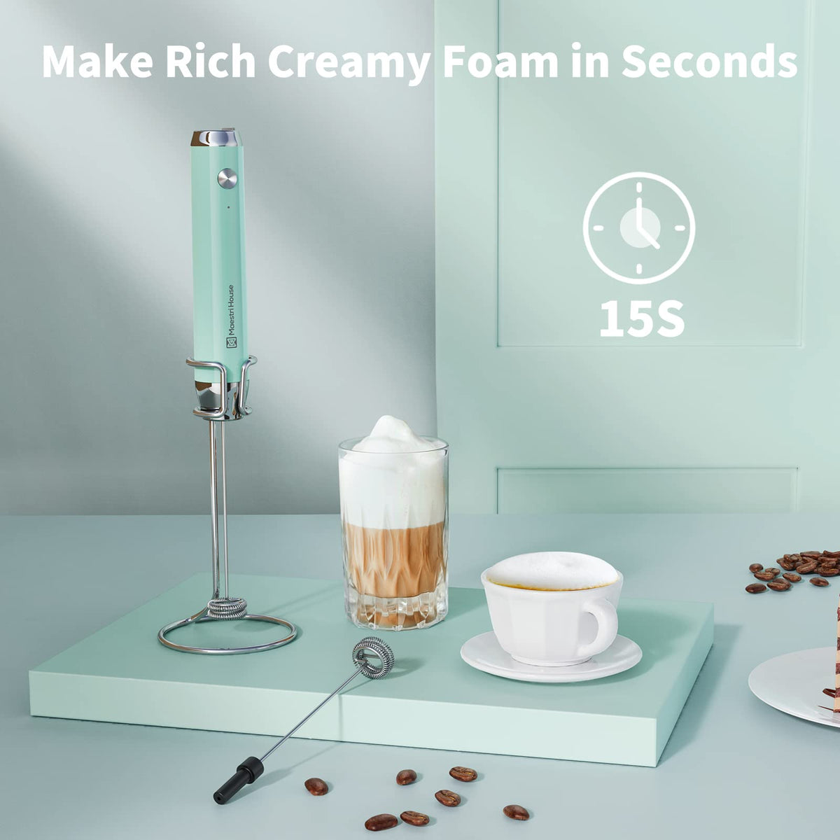 Maestri House LunaFro whisk attachment for precise, mess-free frothing.