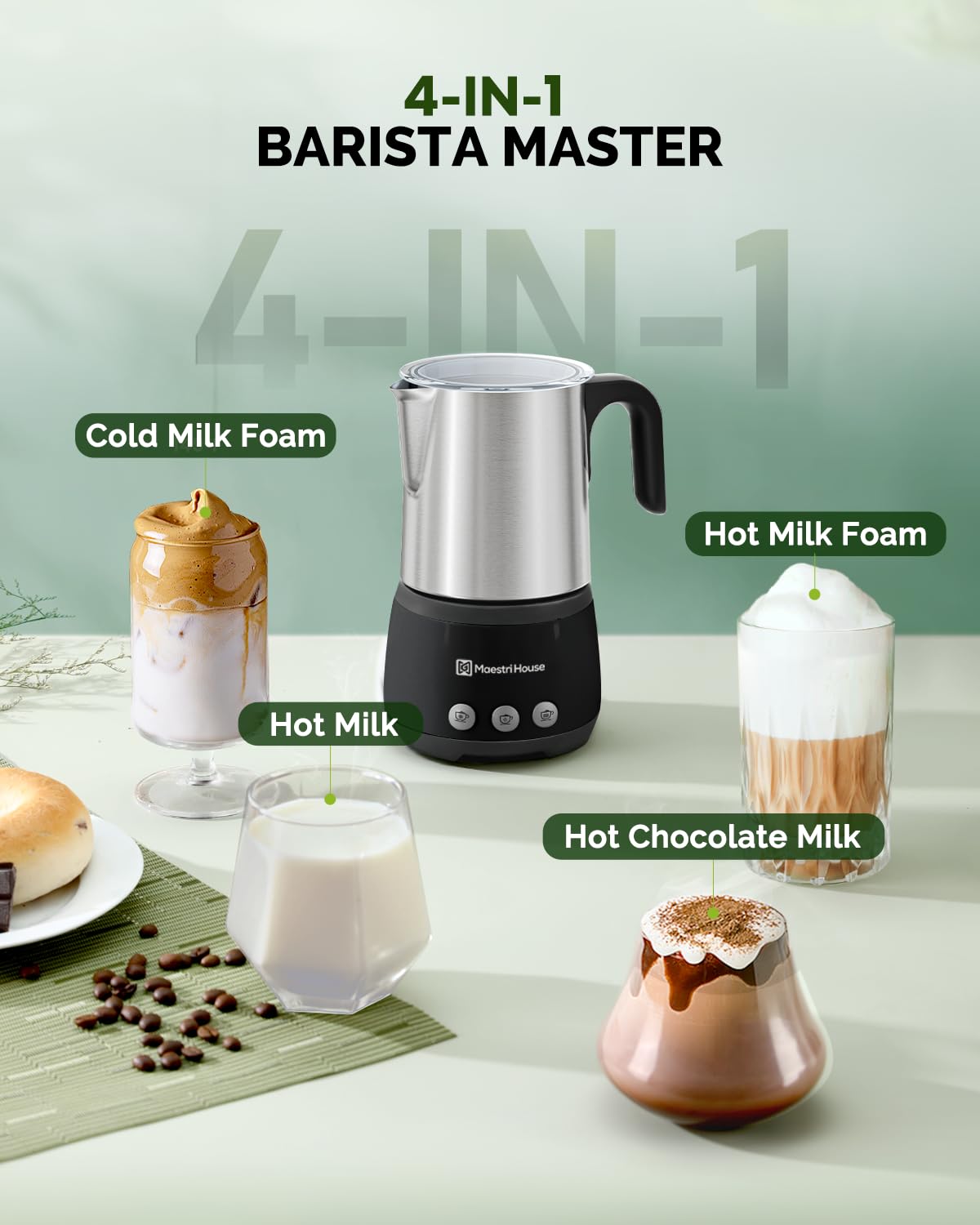 Maestri House Milk Frother 4-in-1 mode for versatile beverages