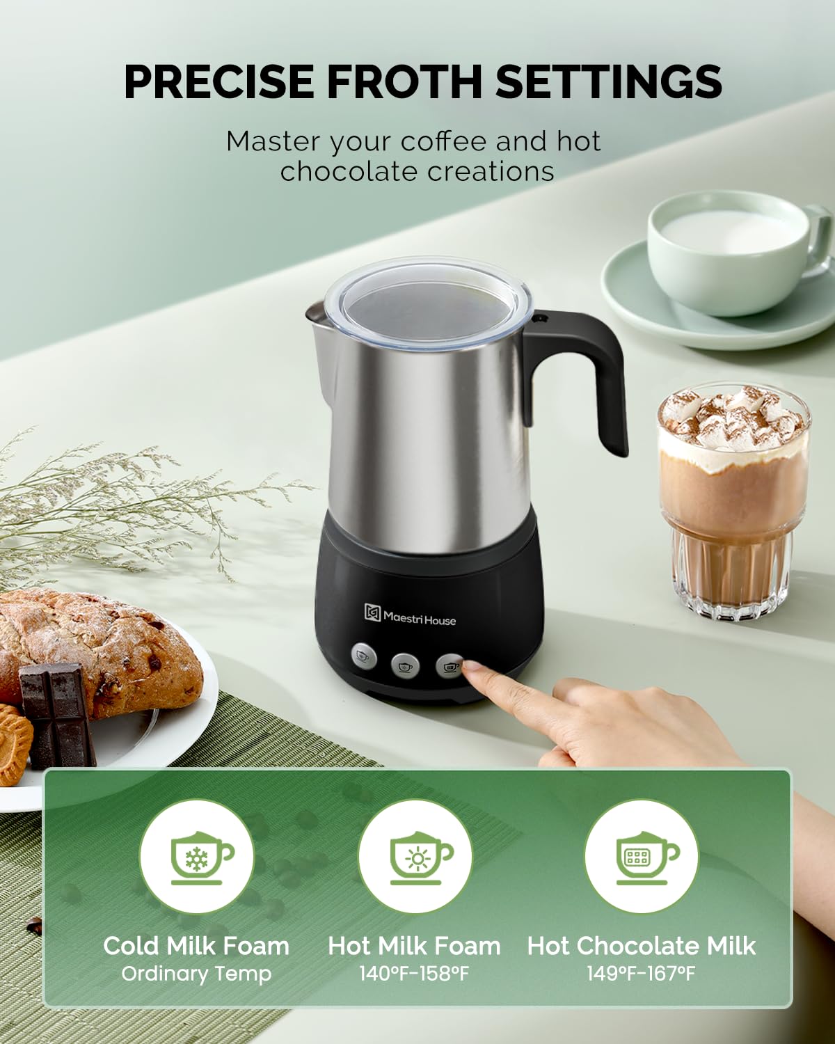 Maestri House Milk Frother detachable-base design eases cleaning