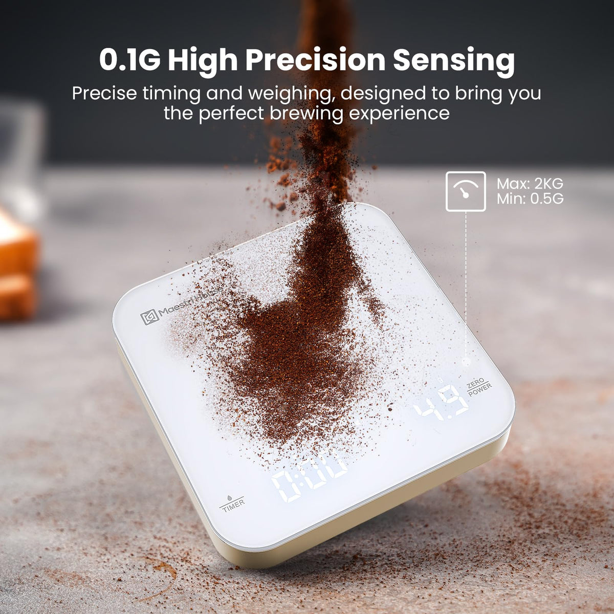 Maestri House Mini Coffee Scale with hidden LED display and touch controls