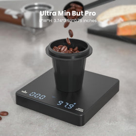 Maestri House mini coffee scale precision sensor demonstrates 0.1 g accuracy for pour over