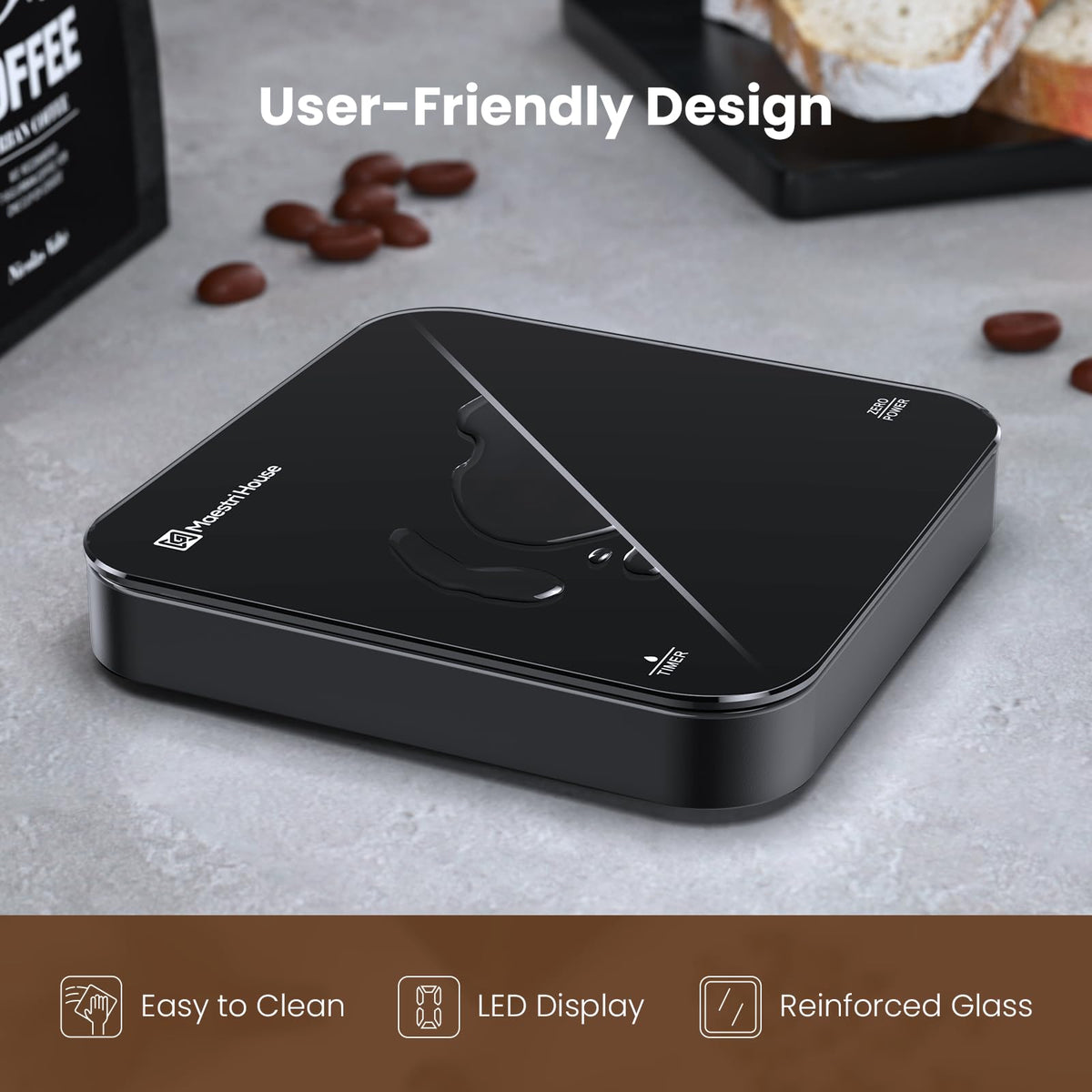 Maestri House Mini Coffee Scale mute function enabling silent brewing mornings