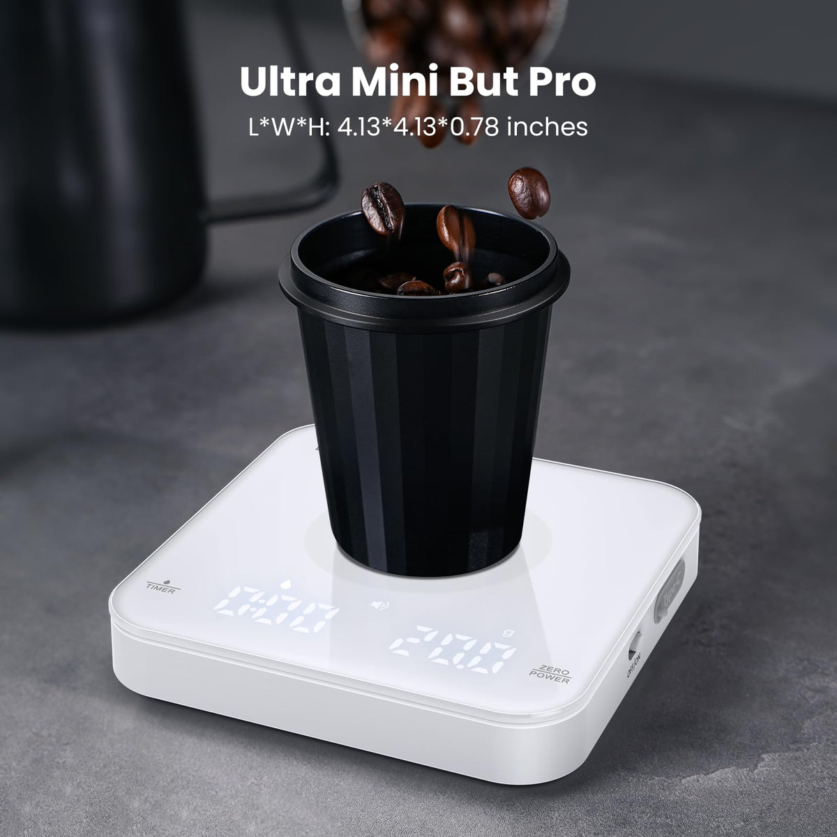 Maestri House Mini Coffee Scale USB-C recharge enables brewing anywhere without frequent battery changes.