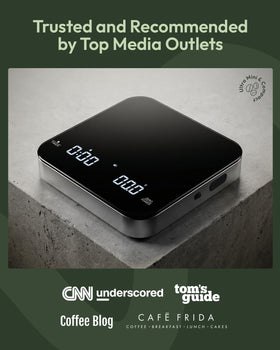 Maestri House mini coffee scale with timer, hidden LED display for clean, minimal kitchen look.
