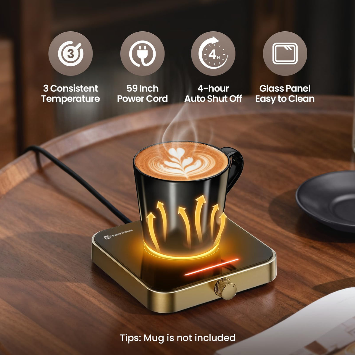 Maestri House mug warmer gold glass heating panel easy to clean