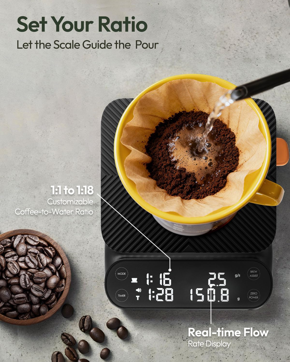 Maestri House S3 scale espresso timer display highlights accurate shot timing