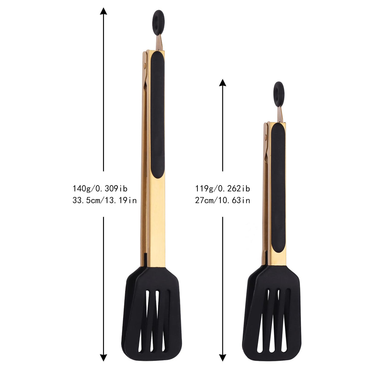 Mafier gold-handled tongs in action for serving grilled vegetables.