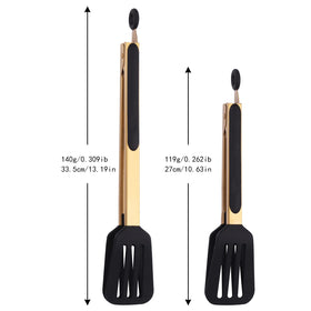 Mafier gold-handled tongs in action for serving grilled vegetables.