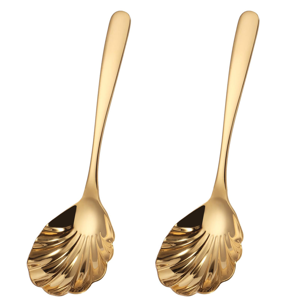 Mafier shell-head gold serving spoon for stylish buffet presentations.