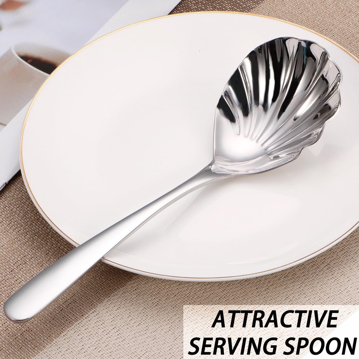 Mafier stainless serving spoons with ergonomic flat handles for comfort