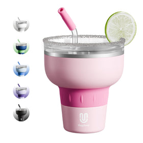 MagCheer pink 16oz cocktail tumbler with lid and straw keeps drinks cold outdoors.