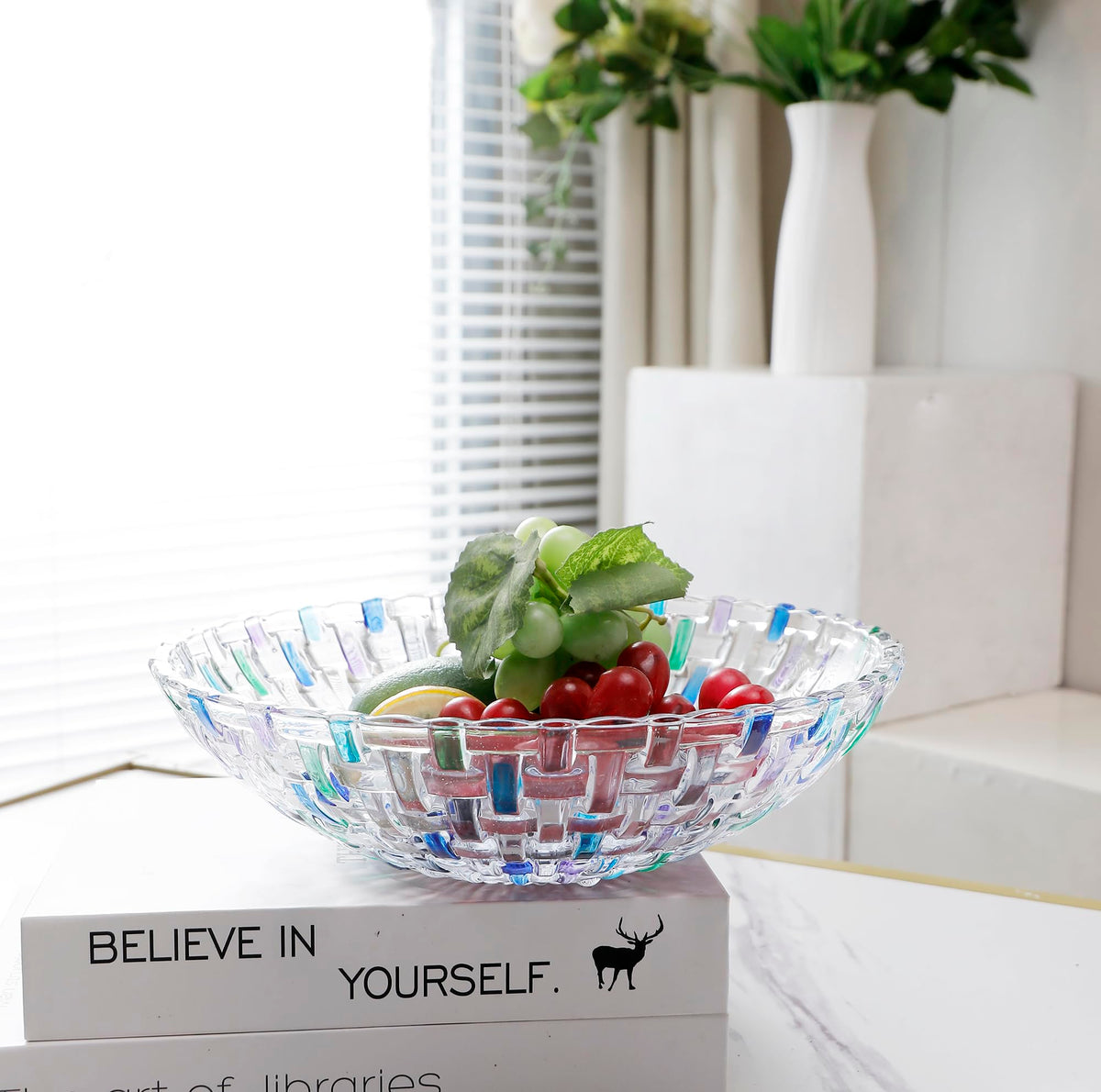 MAGCOLOR lead-free crystal blue bowl adds color to the table