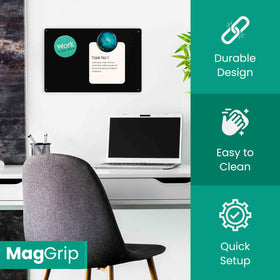 MagGrip black stainless steel plate blends with countertops for discreet magnetic storage.