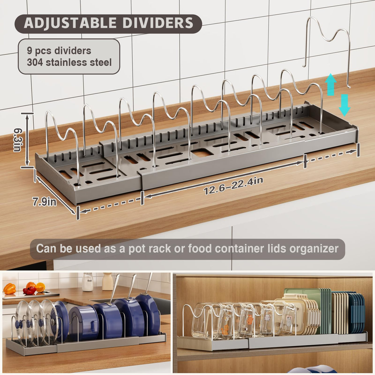 Magheo lid rack holding lids for pots, pans, and storage containers