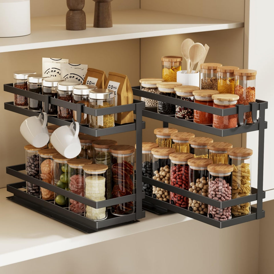 Magheo pull-out spice rack 2-tier design for quick jar access